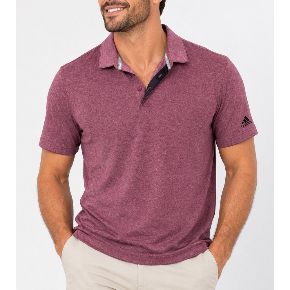 adidas Men's Purple Solid Short Sleeve Collared Polo Shirt Button Logo XL